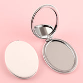 Stylish PU Eco-Friendly Leather with HD Glass Mirror, Silver Metal Frame, 62*85mm White Oval Cosmetic Mirror, Suitable for Both Gifts and Personal Use